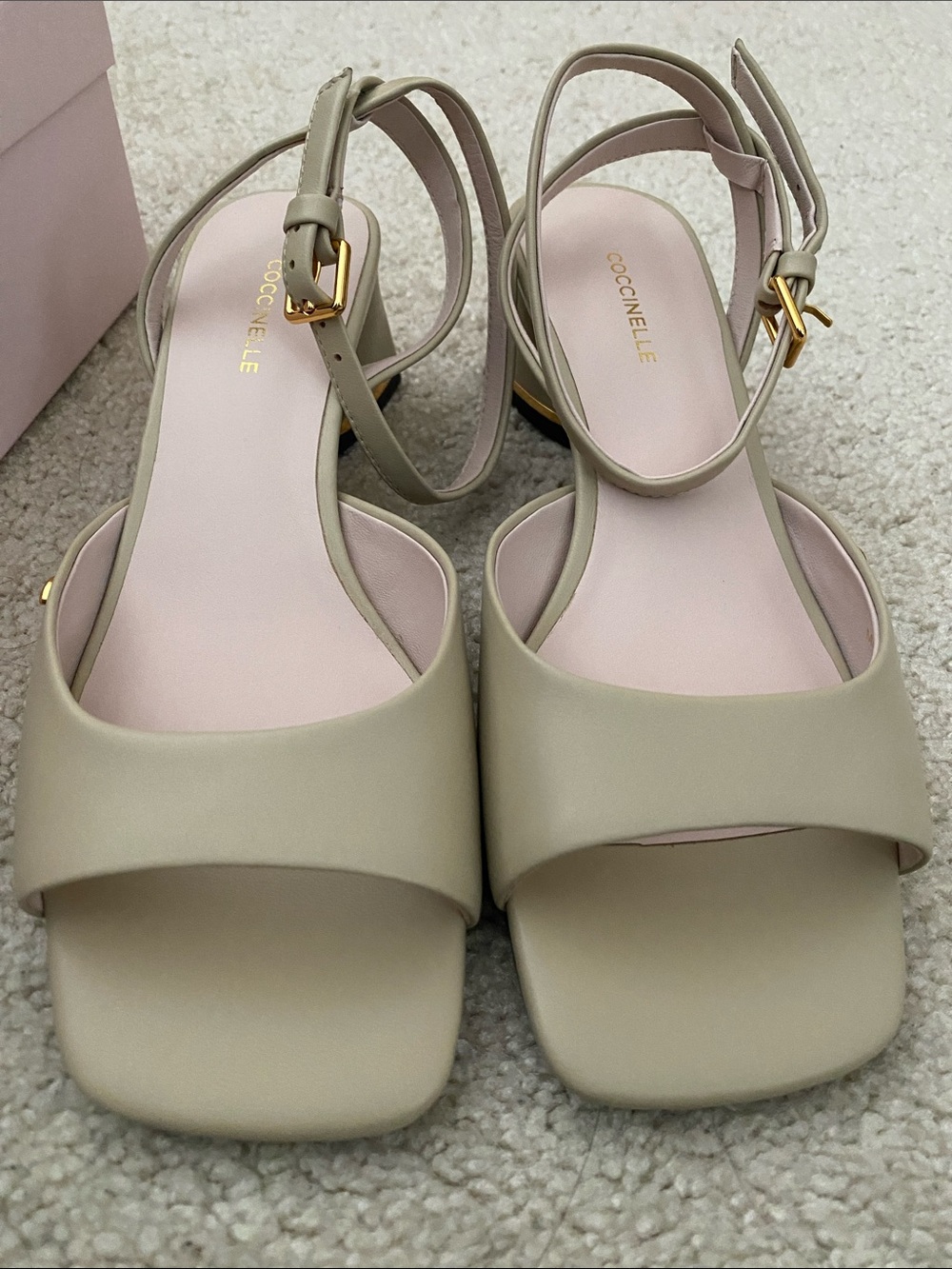 Coccinelle Cream Square-Toe Slingback Sandals